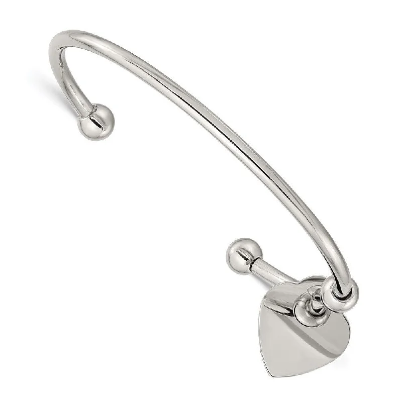 Ladies stacked charm bracelets-Stainless Steel Polished Heart Bangle