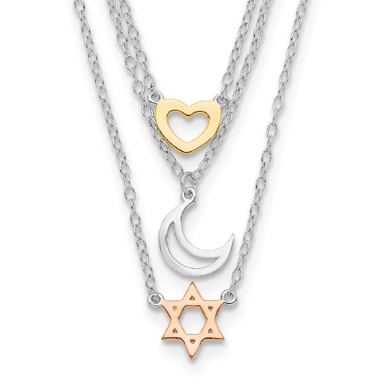 Ladies layered charm necklaces-Sterling Silver 16-inch Celestial Sun Moon and Star Necklace