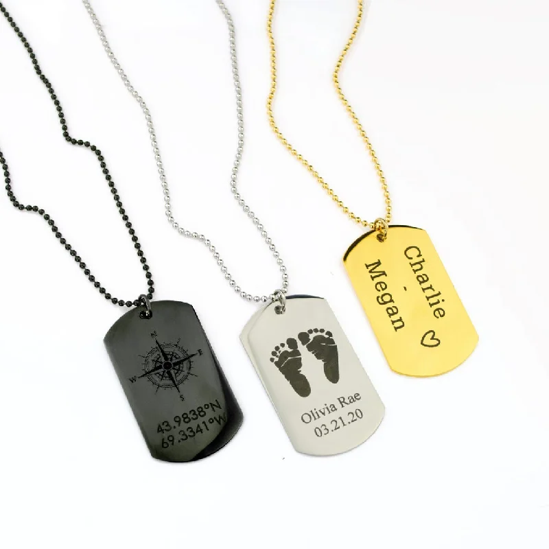 Ladies silver necklaces-Personalized Dog Tag Necklace, Custom Military Style Jewelry