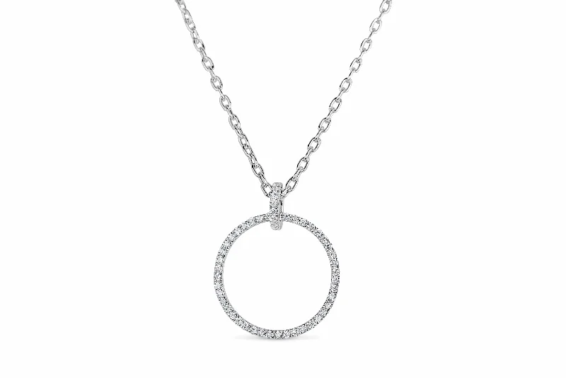 Ladies vintage necklaces-18K White Gold Diamond Circle Necklace