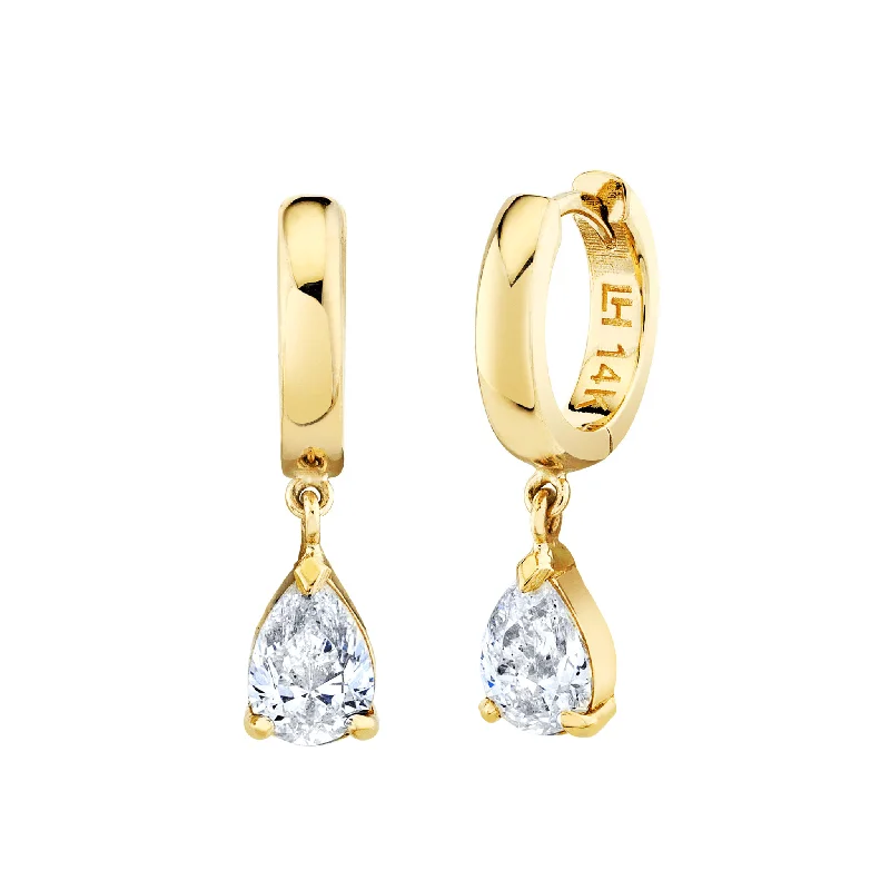 Ladies butterfly earrings-Pear Drop Diamond Huggies