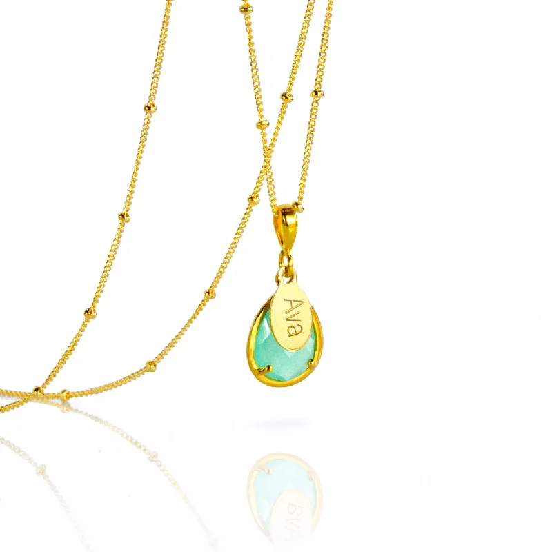 Ladies simple necklaces-March Birthstone Necklace : Aqua Chalcedony