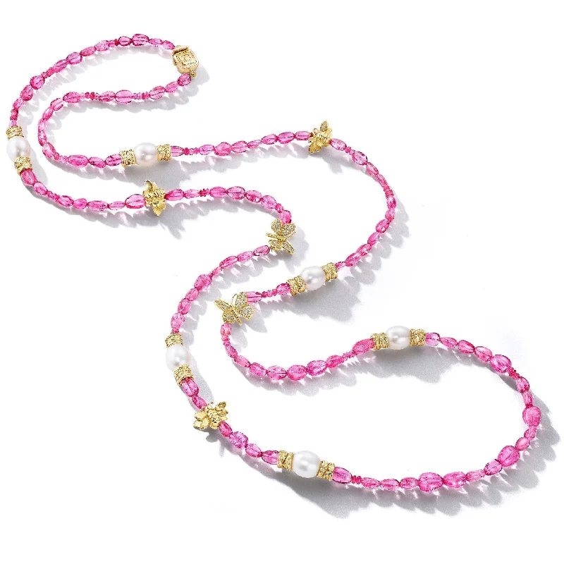 Ladies crystal necklaces-Wonderland  Pink Spinel & Pearl Bead Necklace