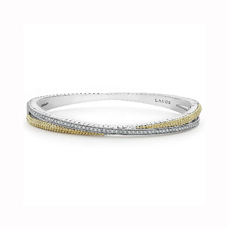 Ladies fashionable bracelets-Gold Caviar and Diamond Bangle