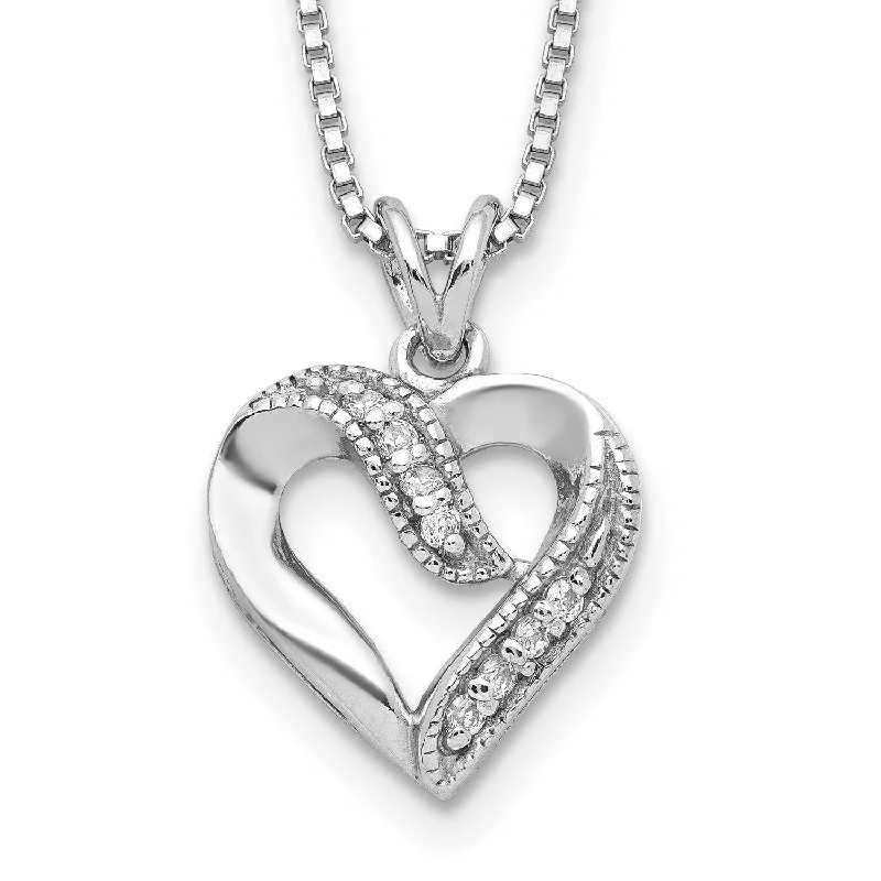 Ladies opal necklaces-Sterling Silver Cubic Zirconia 16-inch Heart Necklace