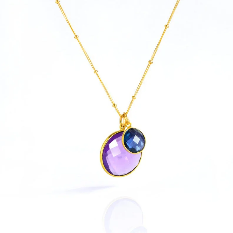 Ladies statement necklaces-Mother & Child Round Multi-Stone Pendant Necklace