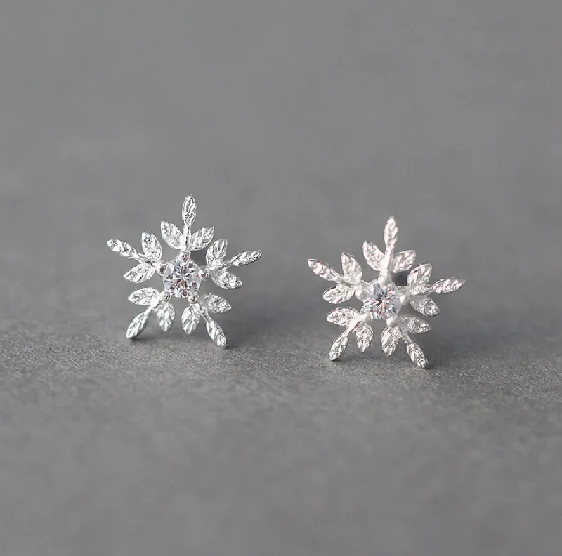 Ladies dangle earrings-SNOW CRYSTAL - Sterling Silver Zircon Earrings