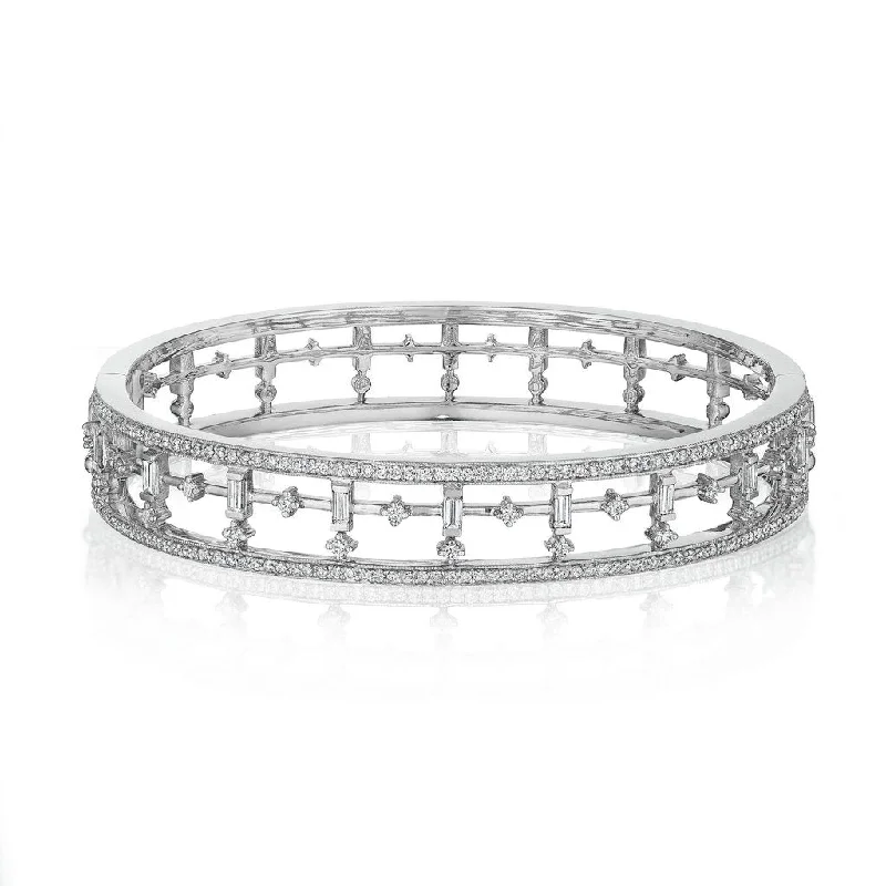 Ladies luxury bangle sets-Wide Open Baguette Bangle