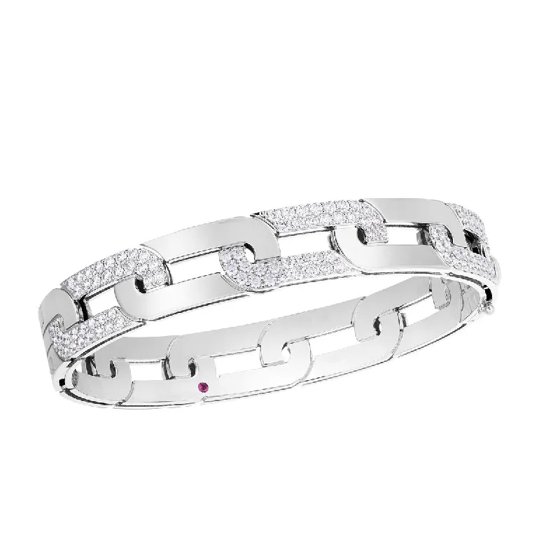 Ladies designer bangles-18K White Gold Navara Large Alternating Diamond Link Wide Bangle