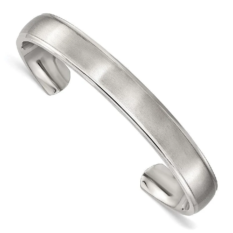 Ladies personalized bracelets-Stainless Steel Polished and Brushed Ridged Edge Bangle