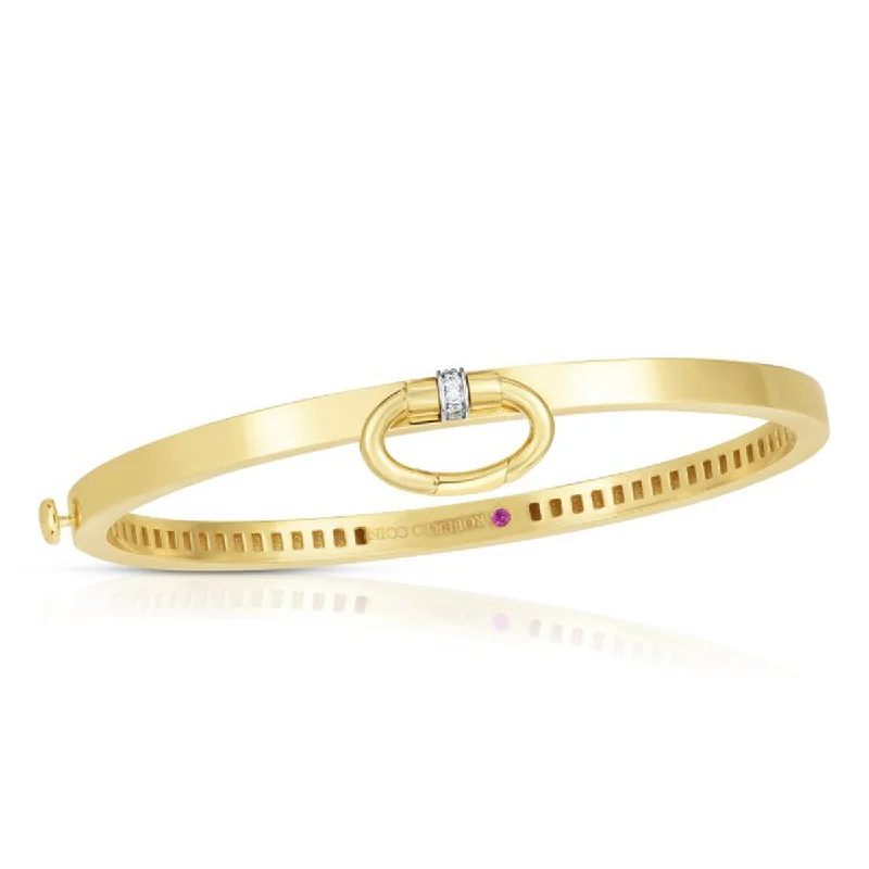 Ladies wire bangles-18K YW Charm Bangle with Diamond Accent