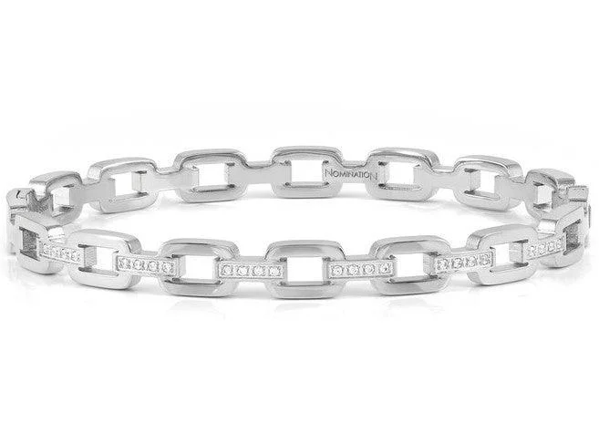 Ladies thin bracelets-Nomination Stainless Steel Cubic Zirconia Chain Bangle