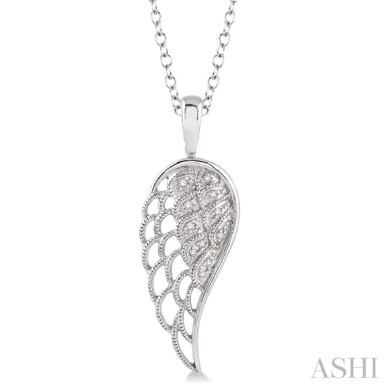 Ladies infinity necklaces-Sterling Silver Angel Wing Diamond Pendant