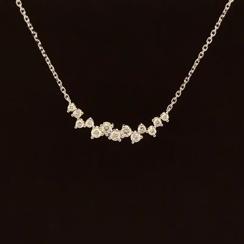 Ladies blue gemstone necklaces-Diamond 0.45ctw Cluster Chevron Necklace in 18k White Gold - #398 - NLDIA068302