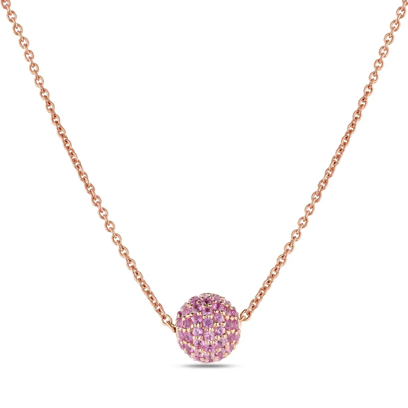 Ladies vintage-inspired necklaces-Pink Sapphire Studded Ball Necklace