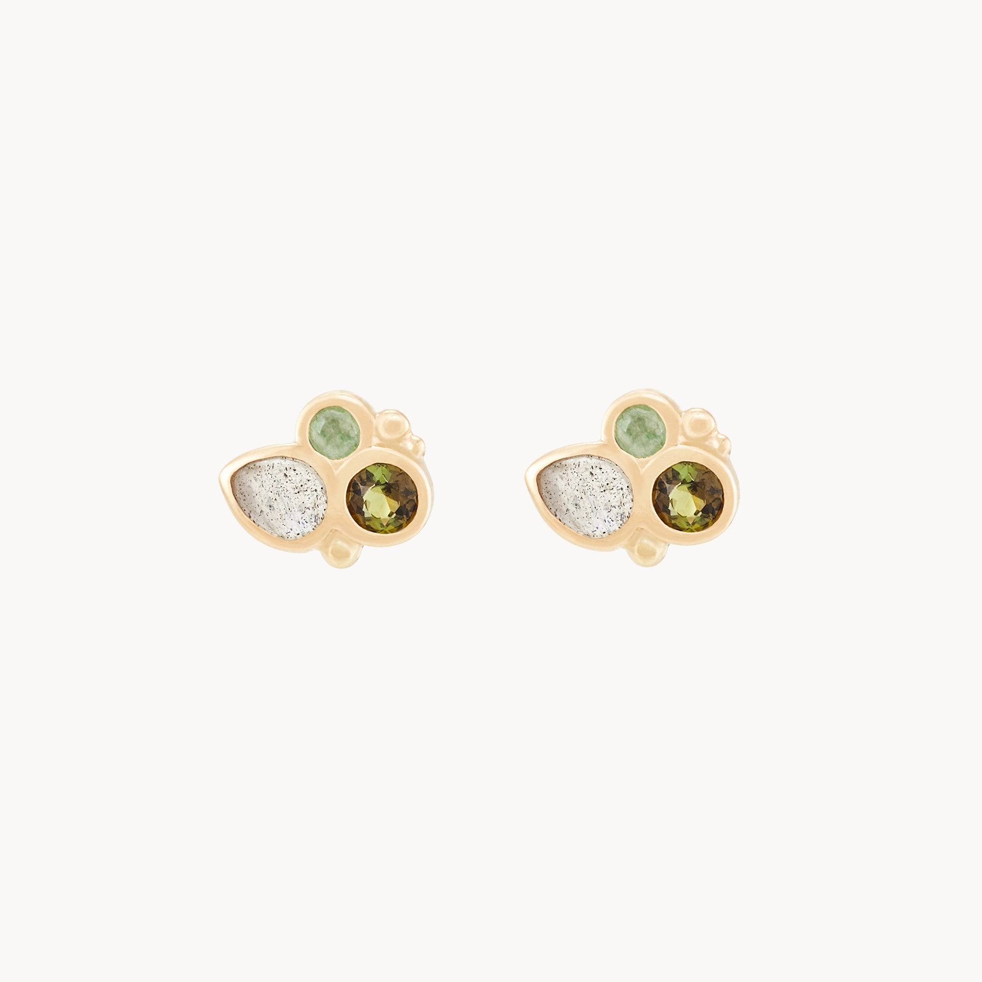 Ladies sterling silver earrings-earth element stud earring - 14k yellow gold, natural gemstones