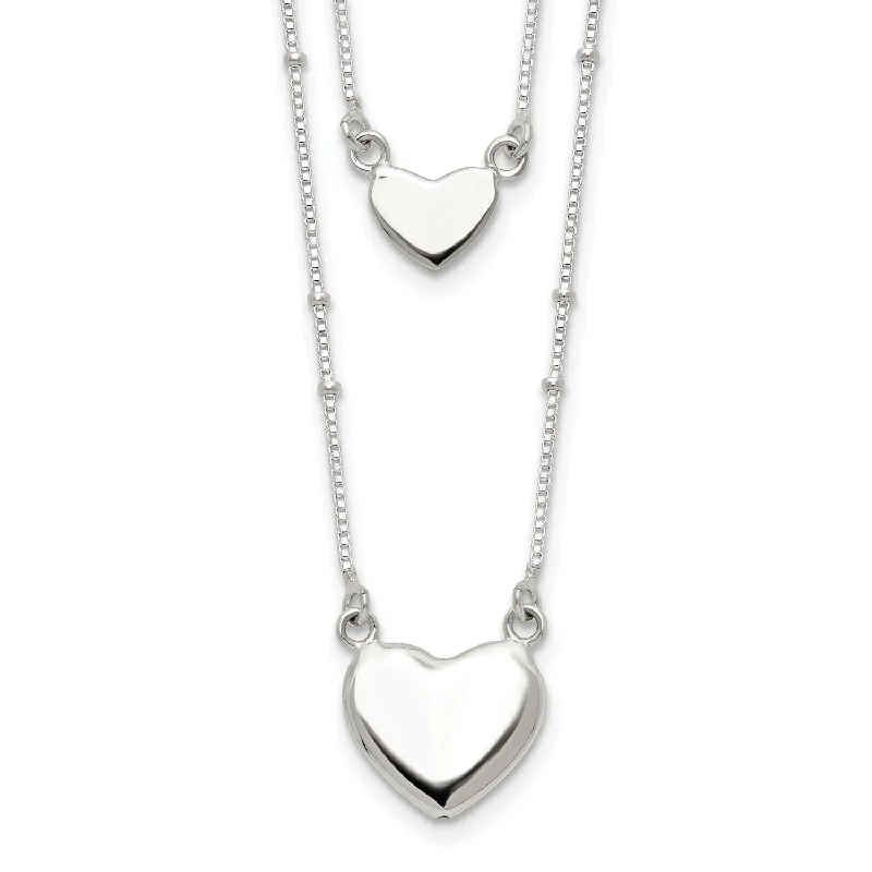 Ladies wedding necklaces-Sterling Silver 18-inch Heart Two Layer Necklace