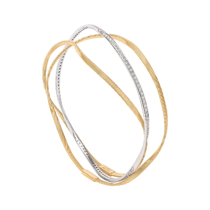 Ladies trendy bangles-18K Yellow and White Gold Diamond Three Strand Bangle