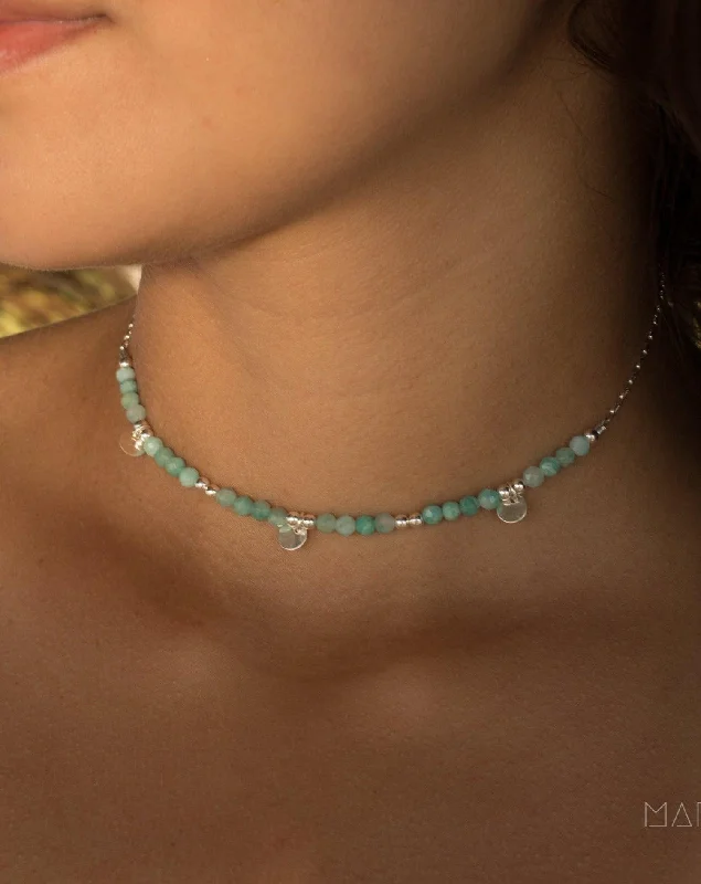 Ladies minimalist necklaces-Amazonite Choker ~ Sterling Silver 925 or Gold Filled ~ MN020