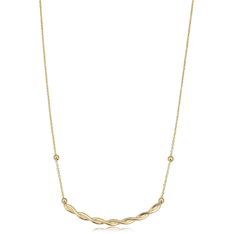 Ladies beaded necklaces-14KT Yellow Gold 18-inch Twist Bar Necklace