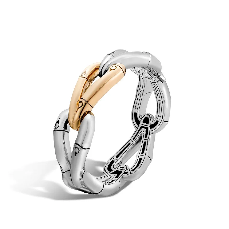 Ladies statement bangles-Bamboo Gold and Silver Large Hinge Bangle