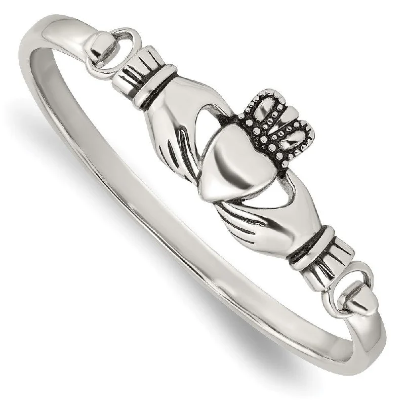 Ladies polished bangles-Stainless Steel Claddagh Bangle