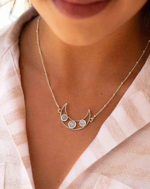 Ladies birthstone necklaces-Half Moon Necklace ~ Moonstone ~ Sterling Silver 925 ~ MN074