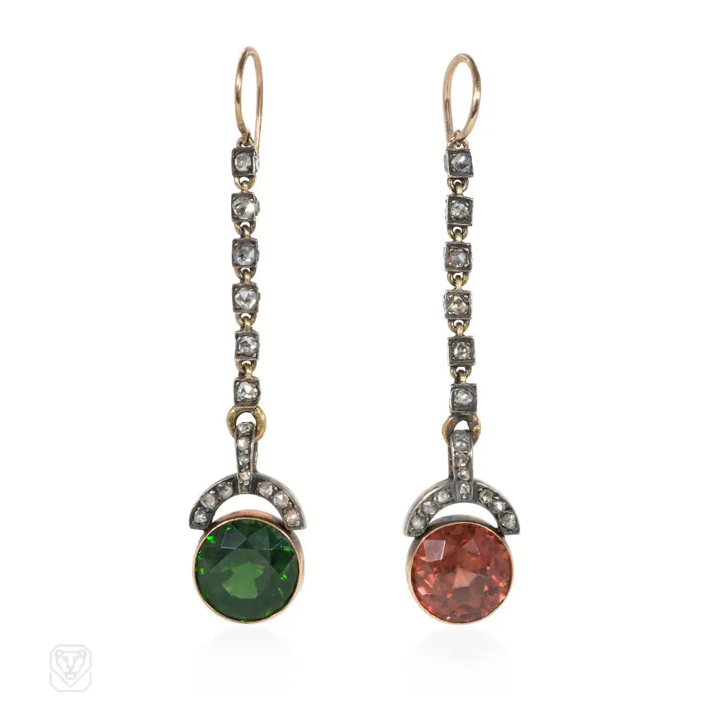 Ladies modern drop earrings-Antique red and green zircon drop earrings