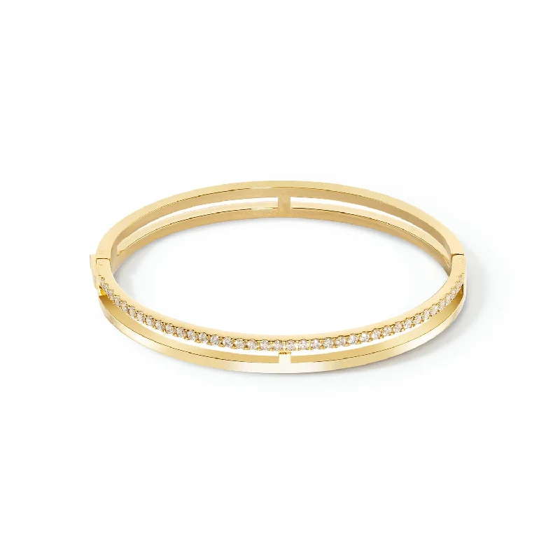 Ladies engraved bracelets-Coeur De Lion Eternal Unity Gold Crystal Bangle