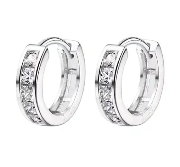 Ladies trendy earrings-MEGAN - Sterling Silver and Zircon Hoop Earrings