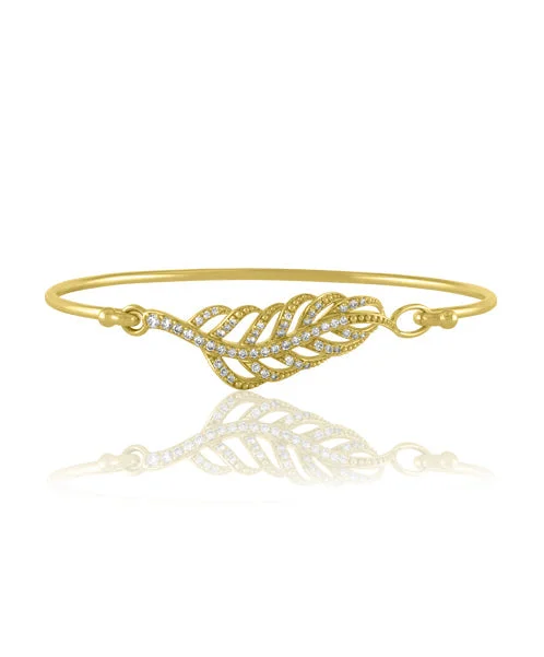 Ladies custom bracelets-Feather Bangle with Diamonds 594-JSA