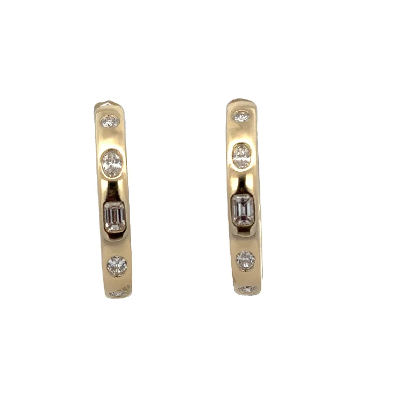 Ladies twisted hoop earrings-Multi-Shape Flush Set Diamond Earrings in Yellow Gold