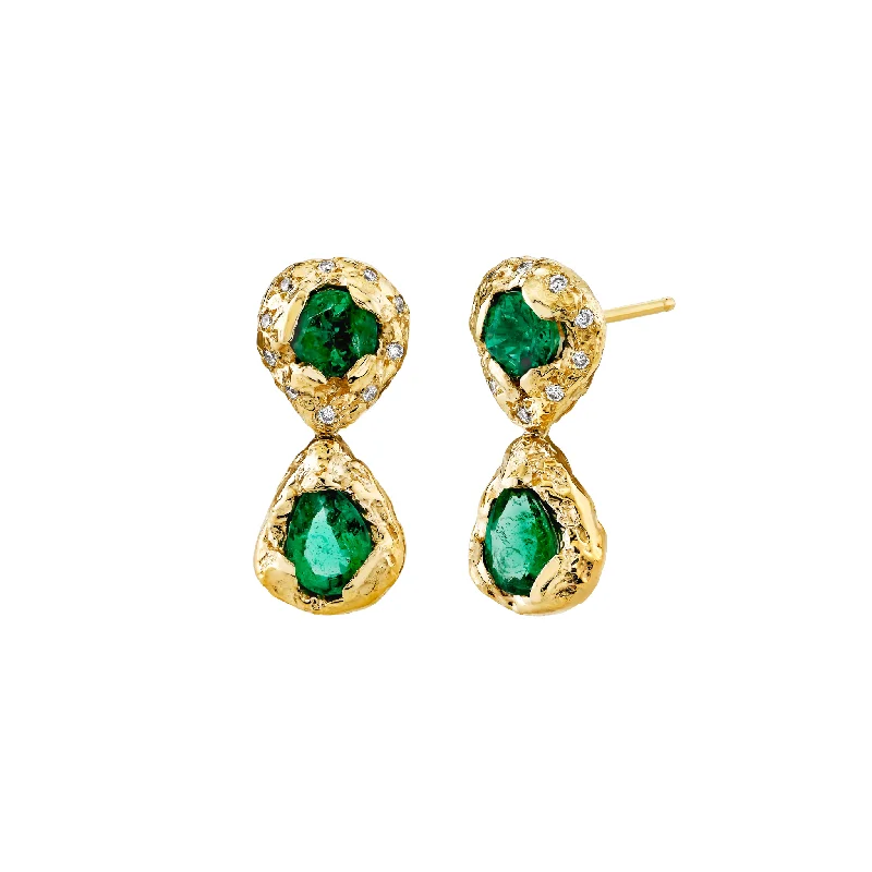 Ladies elegant stud earrings-Queen Emerald Drop Earrings with Sprinkled Diamond Halo