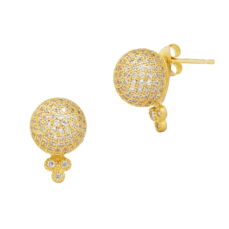 Ladies gold drop earrings-Pavé Ball Stud Earrings