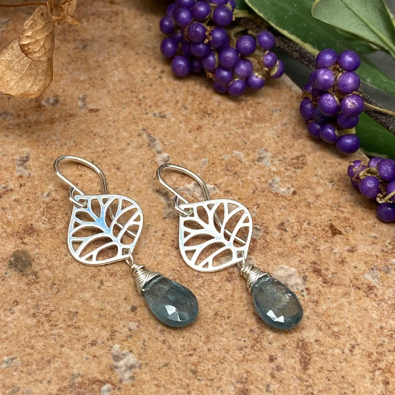 Ladies sparkly earrings-Aqua Tree Earrings