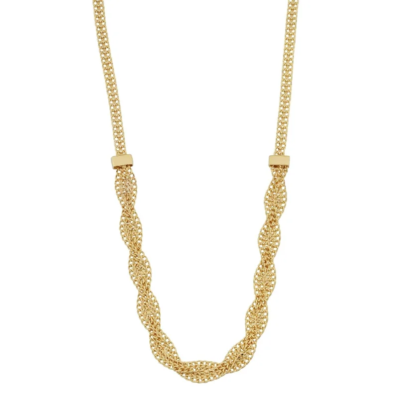 Ladies delicate silver necklaces-10KT Yellow Gold 17-inch Fancy Braided Curb Necklace