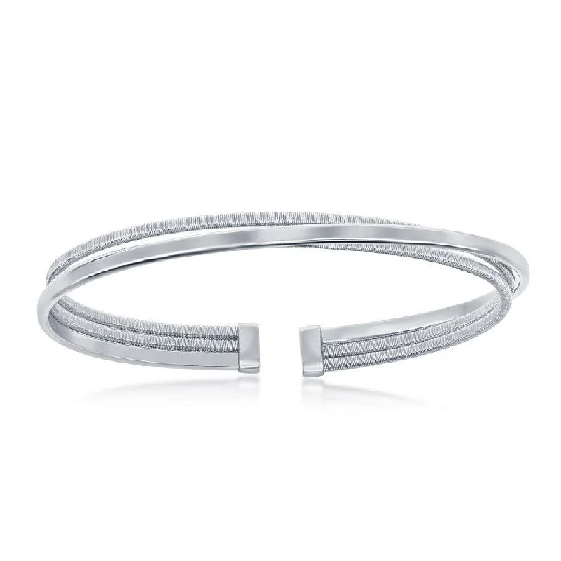 Ladies bold bangles-Sterling Silver Bonded with Platinum Polished Wire Bangle