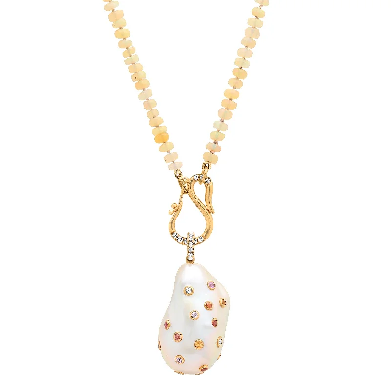 Ladies custom engraved necklaces-Pearl Opal Strand