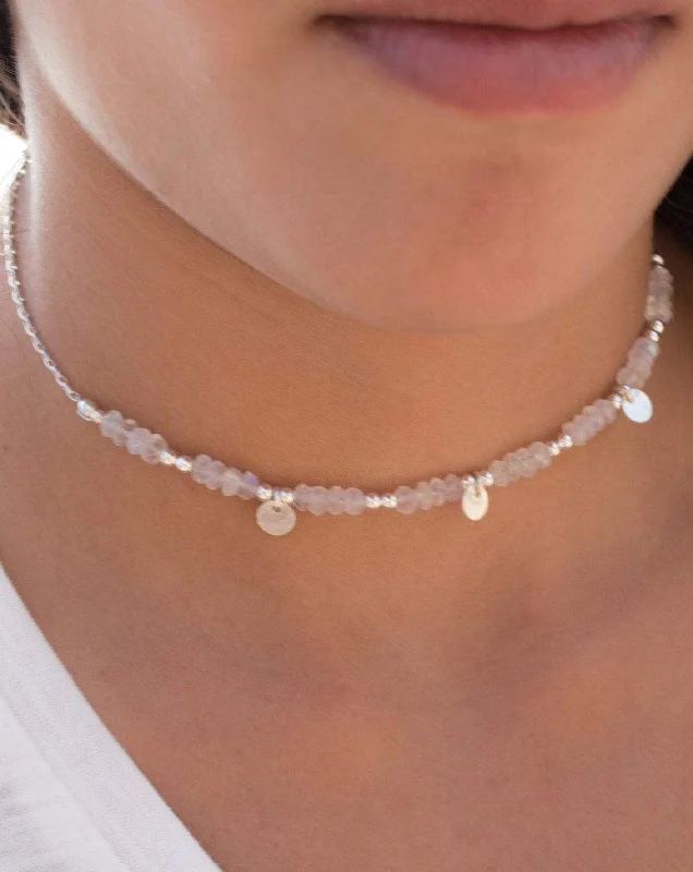 Ladies gold choker necklaces-Moonstone Choker ~ Sterling Silver 925 or Gold Filled~MN016