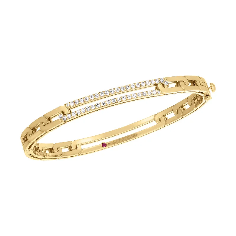 Ladies pearl charm bracelets-18K Yellow Gold Navarra Pave Extended Link Bangle