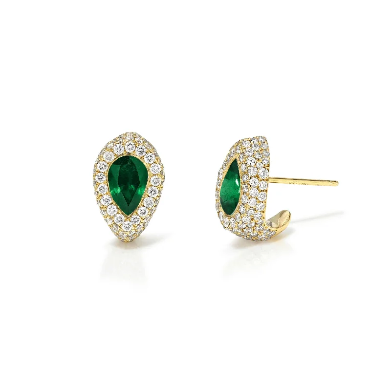 Ladies modern drop earrings-Pavé Pear Emerald Stuggies