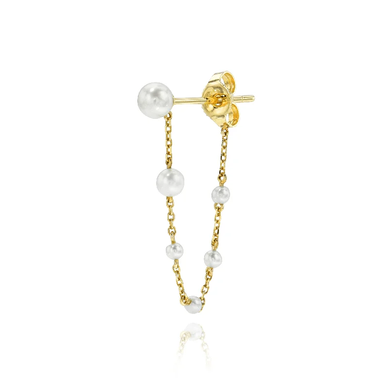 Ladies statement earrings-Orbit Pearl Chain Earring