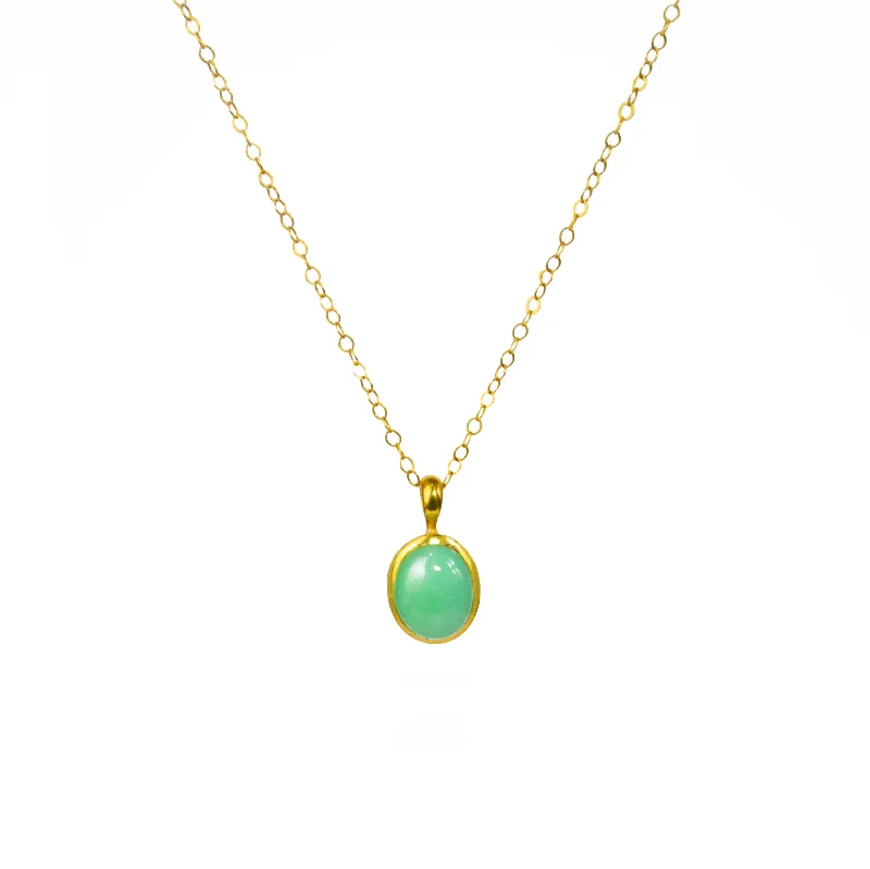 Ladies gold choker necklaces-Mint Green Chrysoprase Cabochon Oval Necklace