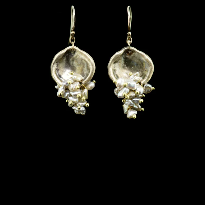 Ladies designer earrings-Shell Shape With Pearl Cluster Earring