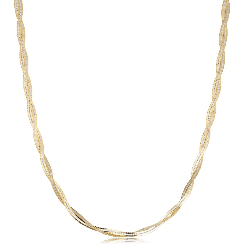 Ladies turquoise necklaces-14KT White and Yellow Gold 18-inch Braided Herringbone Necklace