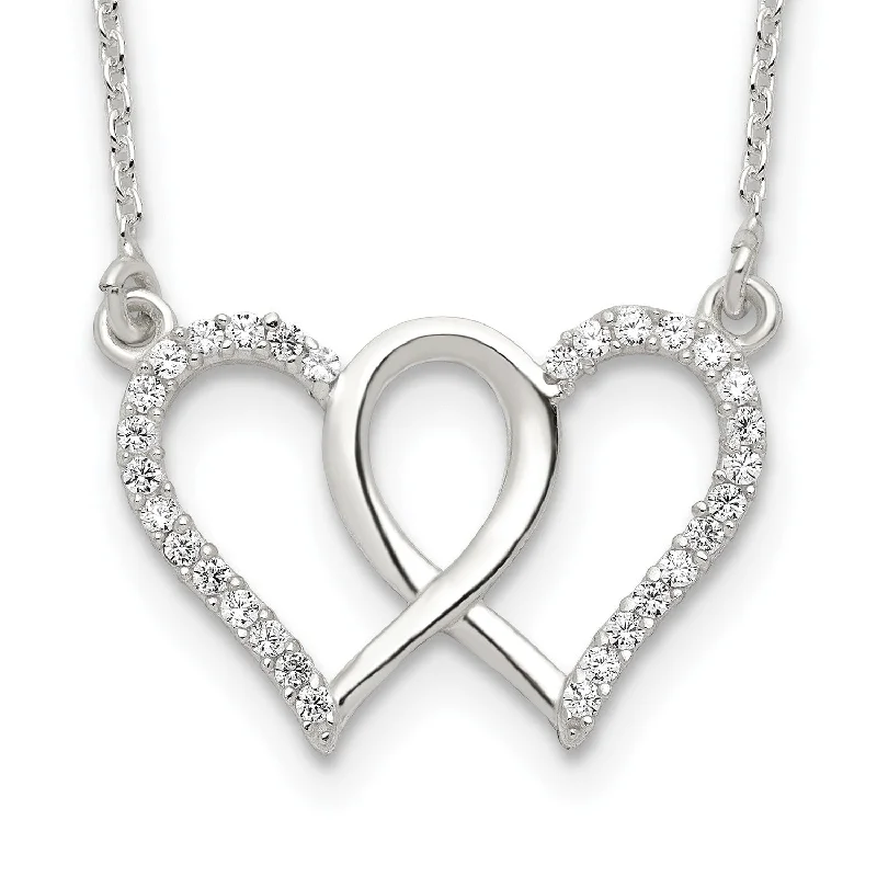 Ladies matching necklace sets-Sterling Silver Cubic Zirconia 18-inch Heart Necklace