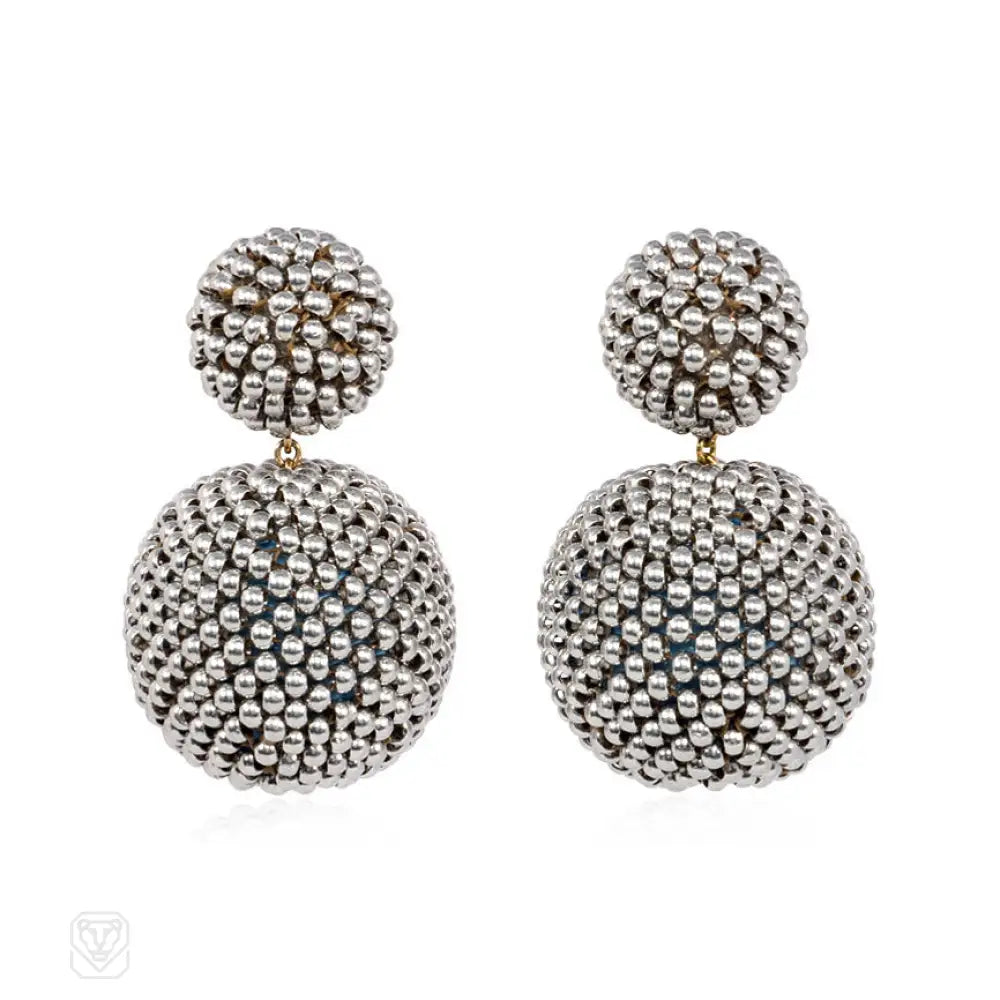 Ladies vintage earrings-Antique aluminum bead earrings