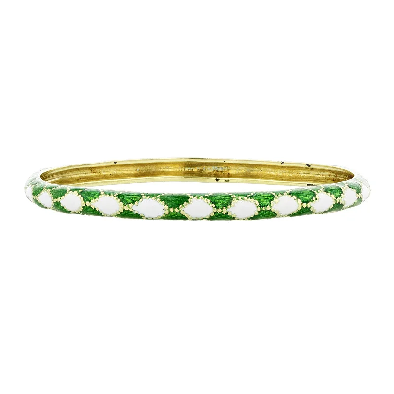 Ladies pearl bracelets-Tiffany and Co. White and Green Enamel Bangle