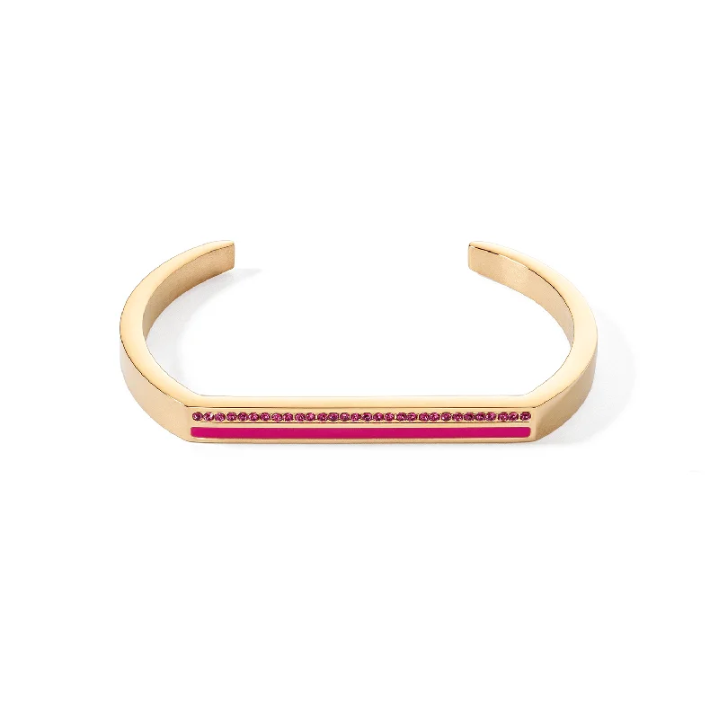 Ladies rose gold bracelets-Coeur De Lion Gold and Pink Crystal Square Stripes Bangle Cuff