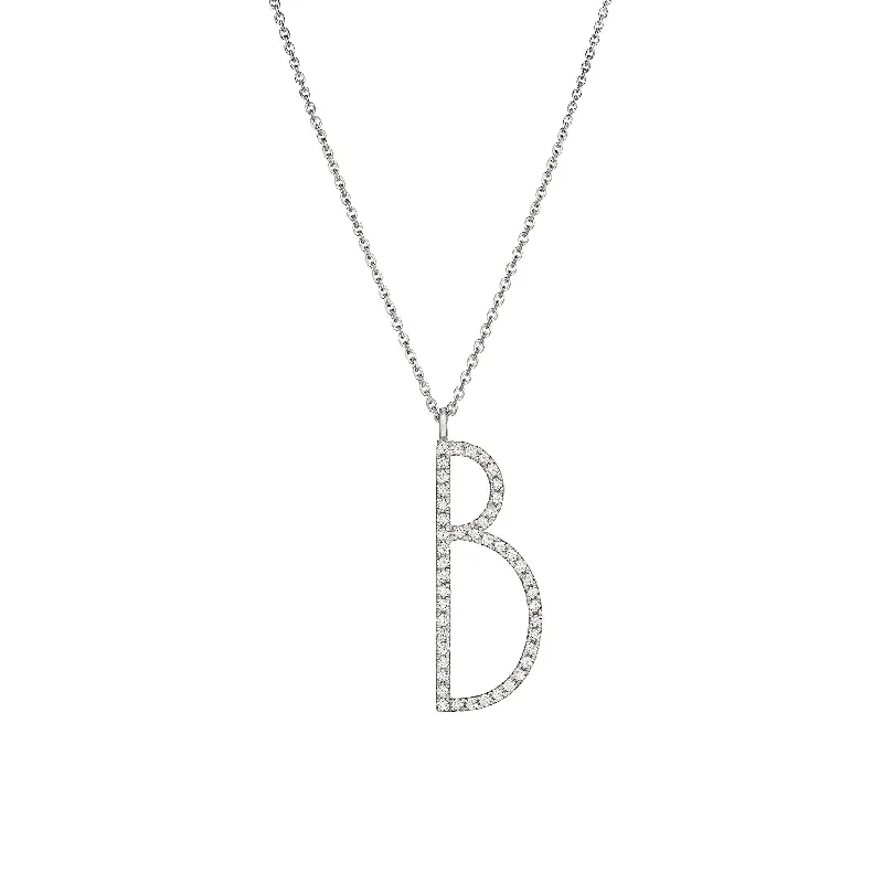 Ladies heart-shaped necklaces-Type Letter B Diamond Pendant Necklace